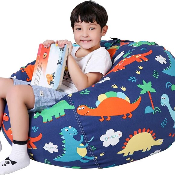 Dinosaur Stuffed Animal Storage Bean Bag Chair Holds 60+ Plush Toys, Washable - Picture 1 of 5